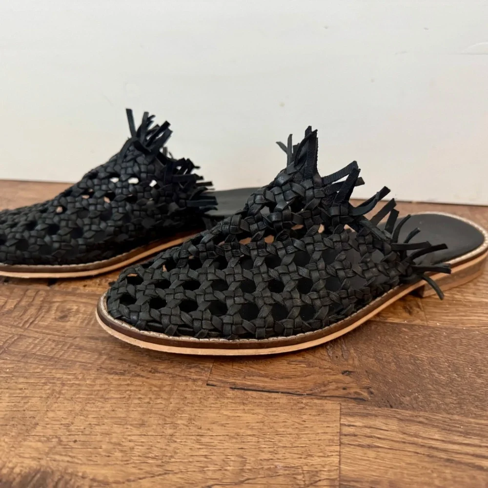 Free People Mirage Woven Mule Fringe Black‎ Women's Size 8 38 S